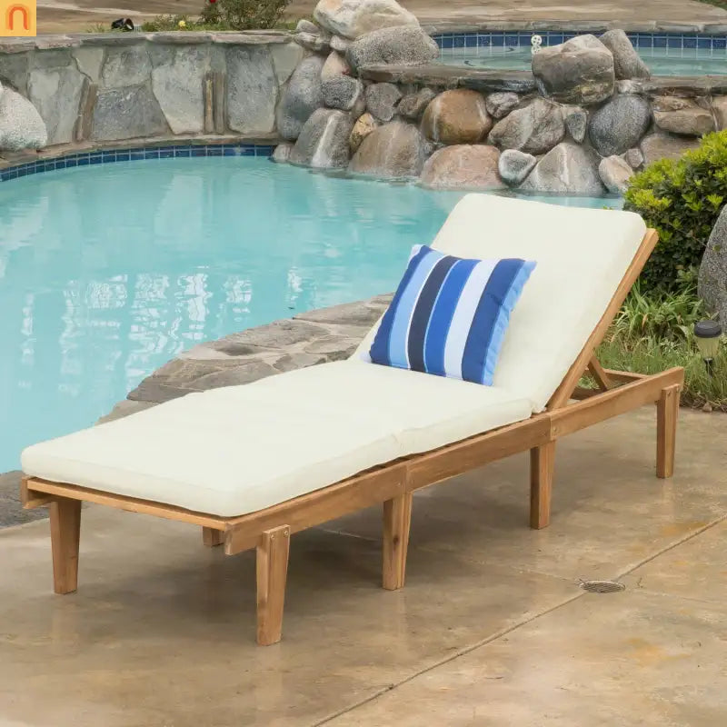 Chaise Lounge Acacia Teak Wood 78.75" Cushion