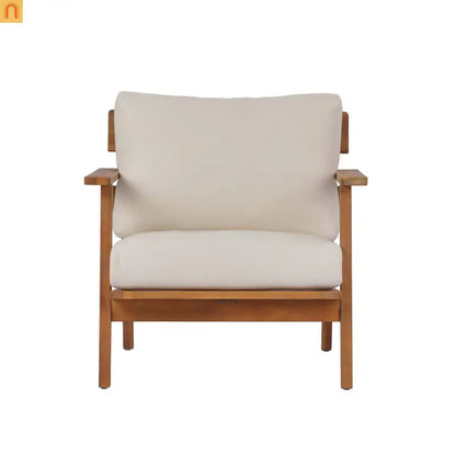 Outdoor Club Chair Acacia Wood 29in Beige Cushion