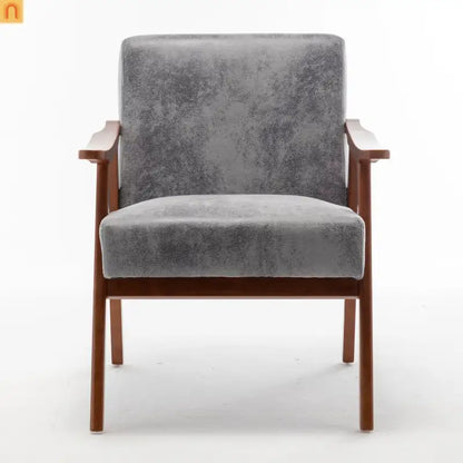 Accent Chair Mid-Century Gray Fabric Rubberwood 26in 300 lb