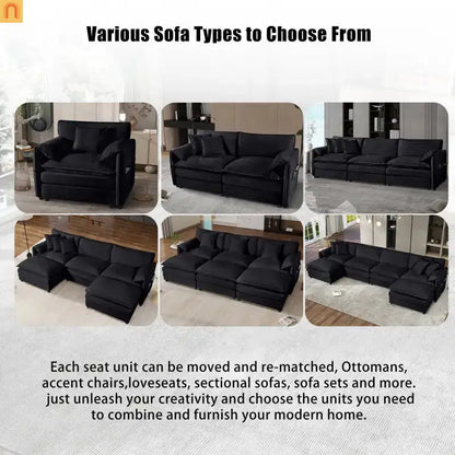 Accent Chair Deep Seat Chenille Black Square Arms Pillow