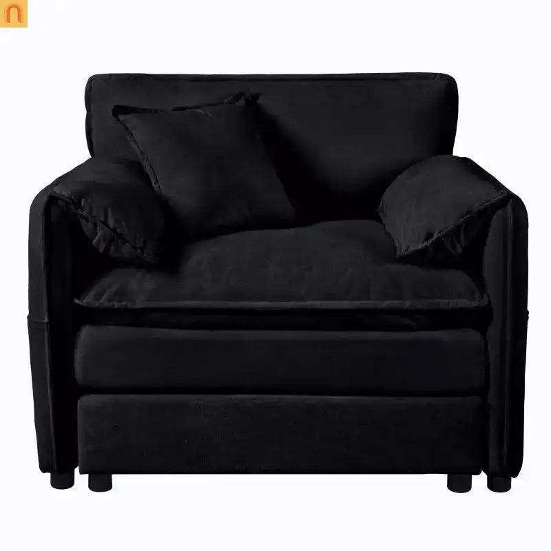 Accent Chair Deep Seat Chenille Black Square Arms Pillow
