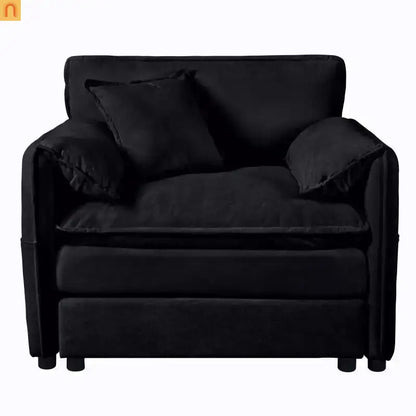 Accent Chair Deep Seat Chenille Black Square Arms Pillow