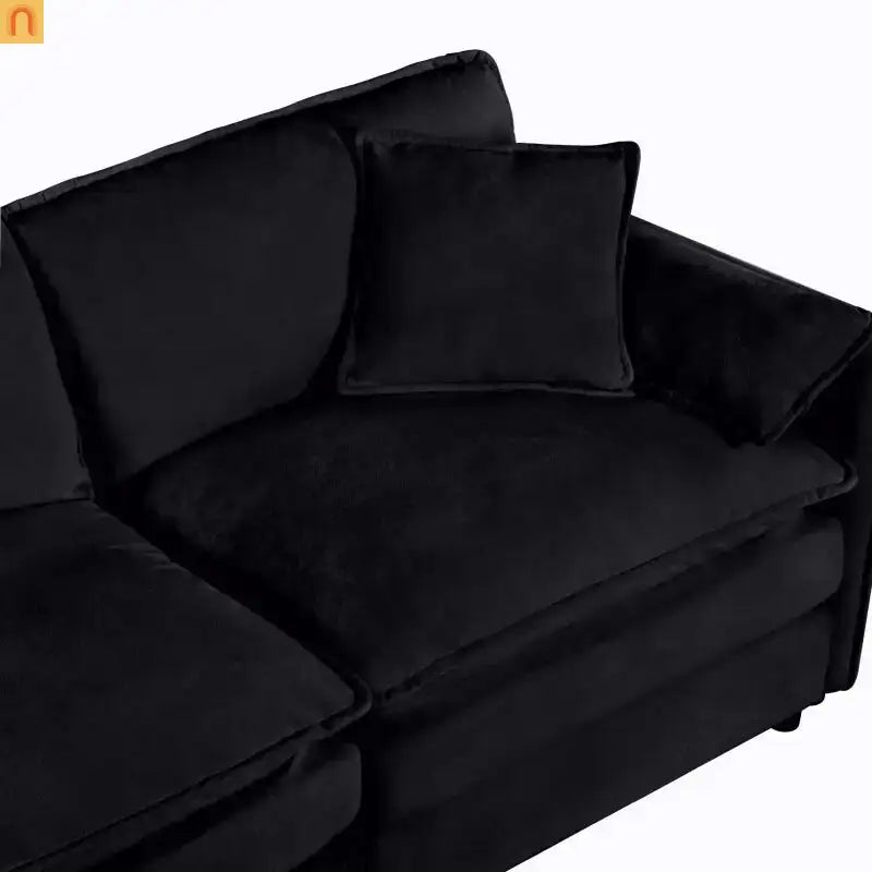 Accent Chair Deep Seat Chenille Black Square Arms Pillow