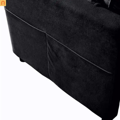 Accent Chair Deep Seat Chenille Black Square Arms Pillow