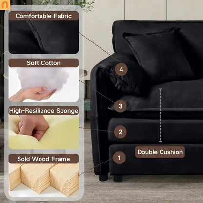 Accent Chair Deep Seat Chenille Black Square Arms Pillow
