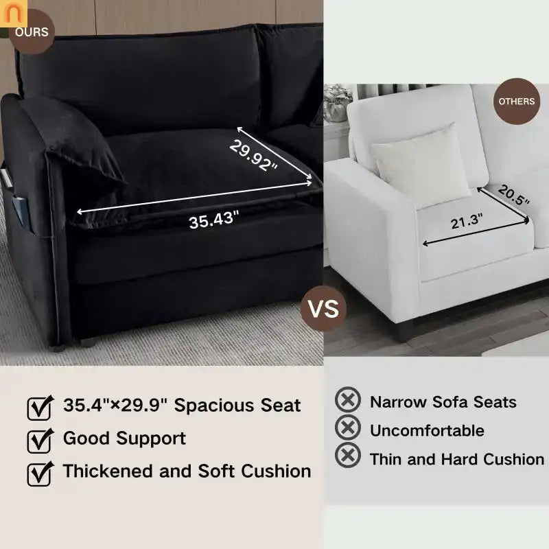 Accent Chair Deep Seat Chenille Black Square Arms Pillow