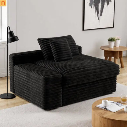 Accent Chair Modular Corduroy Black No Assembly with Chaise
