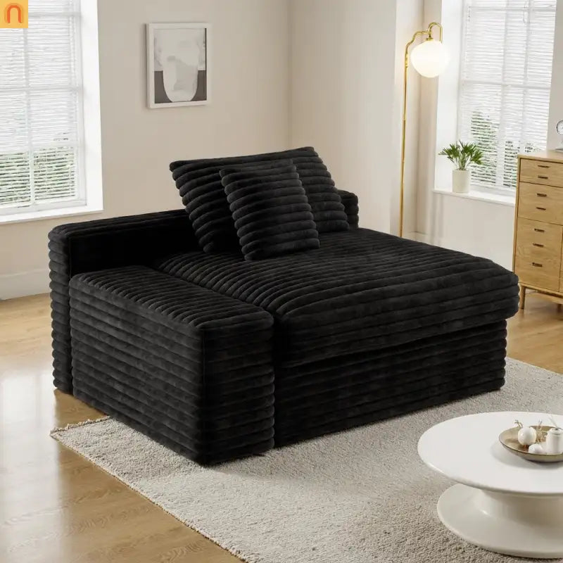 Accent Chair Modular Corduroy Black No Assembly with Chaise