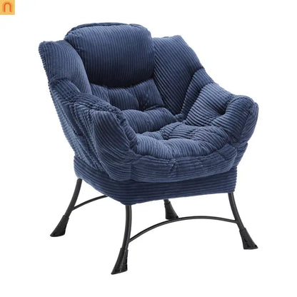 Accent Chair Lounge Flannelette Navy with Ottoman Steel Frame 250 lb