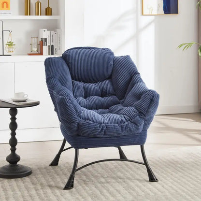 Accent Chair Lounge Flannelette Navy with Ottoman Steel Frame 250 lb