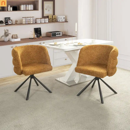 Accent Chair Swivel Chenille Orange 270 Degree Set of 2