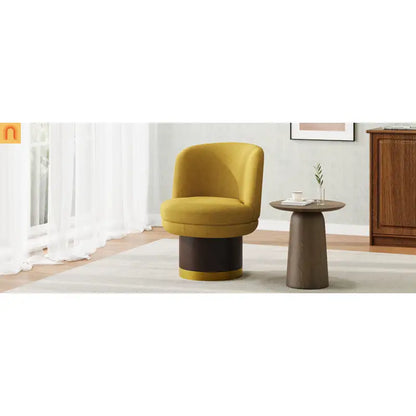 Accent Chair Round Swivel Chenille Yellow 360 Degree Pedestal Base