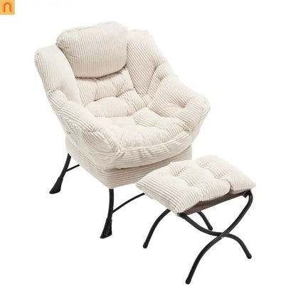 Accent Chair Lounge Flannelette White with Ottoman Steel Frame 250 lb