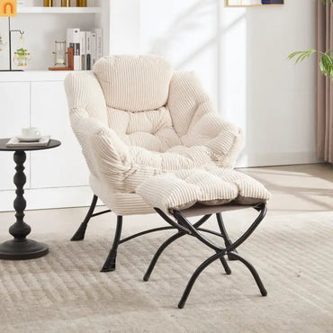 Accent Chair Lounge Flannelette White with Ottoman Steel Frame 250 lb