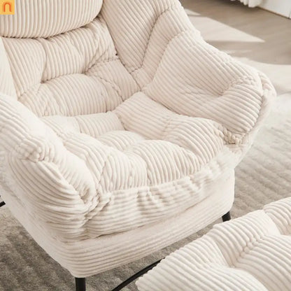 Accent Chair Lounge Flannelette White with Ottoman Steel Frame 250 lb
