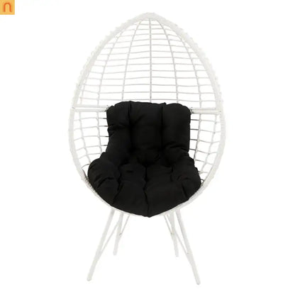 Outdoor Lounge Chair Wicker White Teardrop Steel Legs Black 62.5in