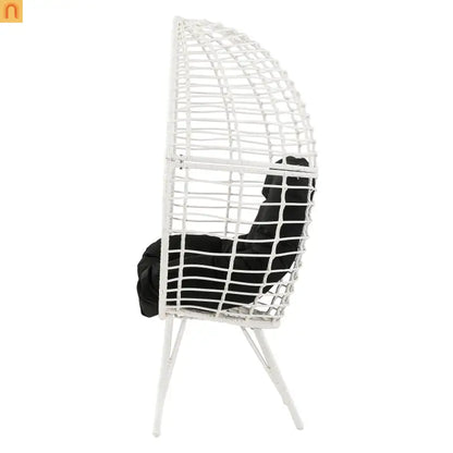 Outdoor Lounge Chair Wicker White Teardrop Steel Legs Black 62.5in