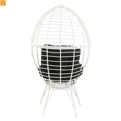 Outdoor Lounge Chair Wicker White Teardrop Steel Legs Black 62.5in