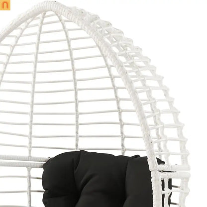 Outdoor Lounge Chair Wicker White Teardrop Steel Legs Black 62.5in