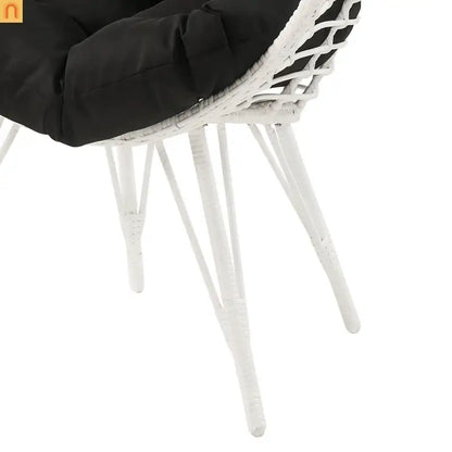 Outdoor Lounge Chair Wicker White Teardrop Steel Legs Black 62.5in