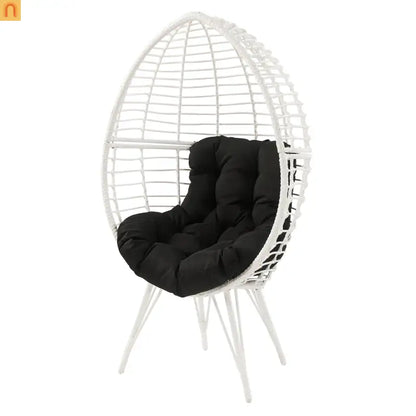 Outdoor Lounge Chair Wicker White Teardrop Steel Legs Black 62.5in