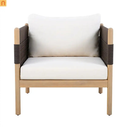 Outdoor Club Chair Acacia Wood Diamond Rope Teak Cream Cushion