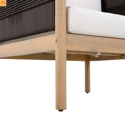 Outdoor Club Chair Acacia Wood Diamond Rope Teak Cream Cushion