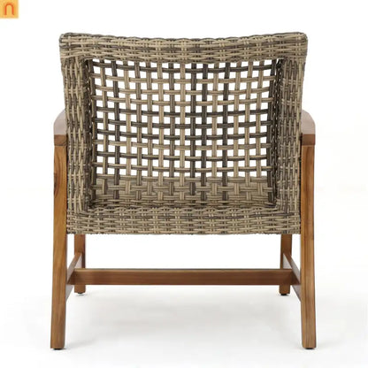 Outdoor Club Chair Set Acacia Wood Wicker Natural Gray Set of 2