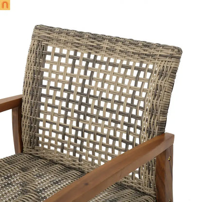 Outdoor Club Chair Set Acacia Wood Wicker Natural Gray Set of 2
