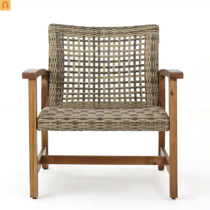 Outdoor Club Chair Set Acacia Wood Wicker Natural Gray Set of 2