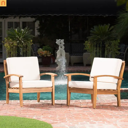 Outdoor Club Chair Acacia Wood Teak Deep Seat 28L x 32.25W in