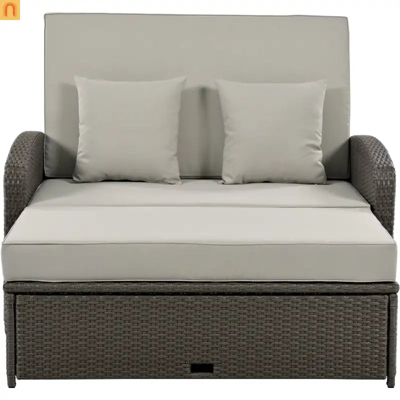 Outdoor Lounge Chair Rattan Gray 2-Person Adjustable