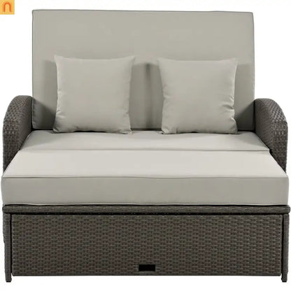 Outdoor Lounge Chair Rattan Gray 2-Person Adjustable