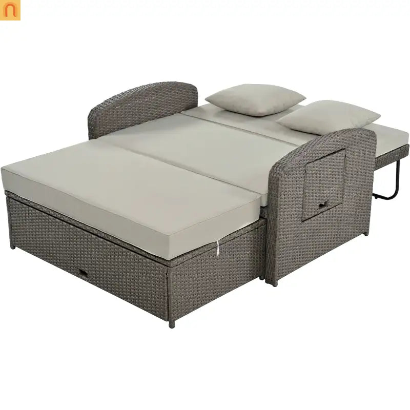 Outdoor Lounge Chair Rattan Gray 2-Person Adjustable