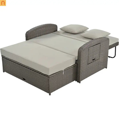 Outdoor Lounge Chair Rattan Gray 2-Person Adjustable