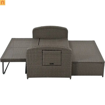 Outdoor Lounge Chair Rattan Gray 2-Person Adjustable