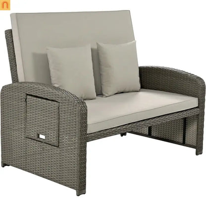 Outdoor Lounge Chair Rattan Gray 2-Person Adjustable
