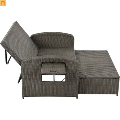 Outdoor Lounge Chair Rattan Gray 2-Person Adjustable
