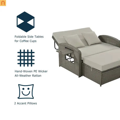 Outdoor Lounge Chair Rattan Gray 2-Person Adjustable
