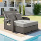 Outdoor Lounge Chair Rattan Gray 2-Person Adjustable