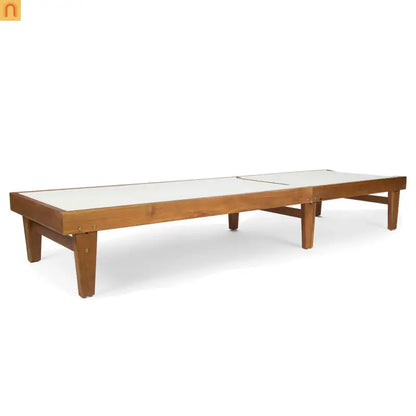 Outdoor Chaise Lounge Acacia Wood Teak Mesh Seat Adjustable 78.75in