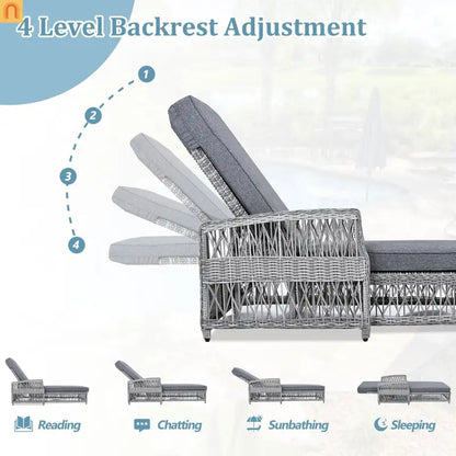 Chaise Lounge Wicker Gray 4-Position Adjustable Cushion 400 lb