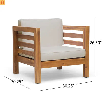 Outdoor Club Chair Acacia Wood Teak Beige Cushion 400 lb Cap