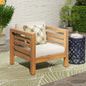 Outdoor Club Chair Acacia Wood Teak Beige Cushion 400 lb Cap