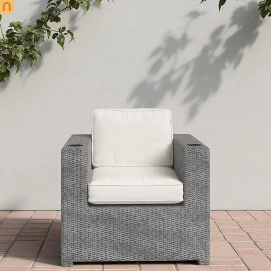 Outdoor Club Chair HDPE Wicker Gray Olefin Cushion 300 lb No Assembly