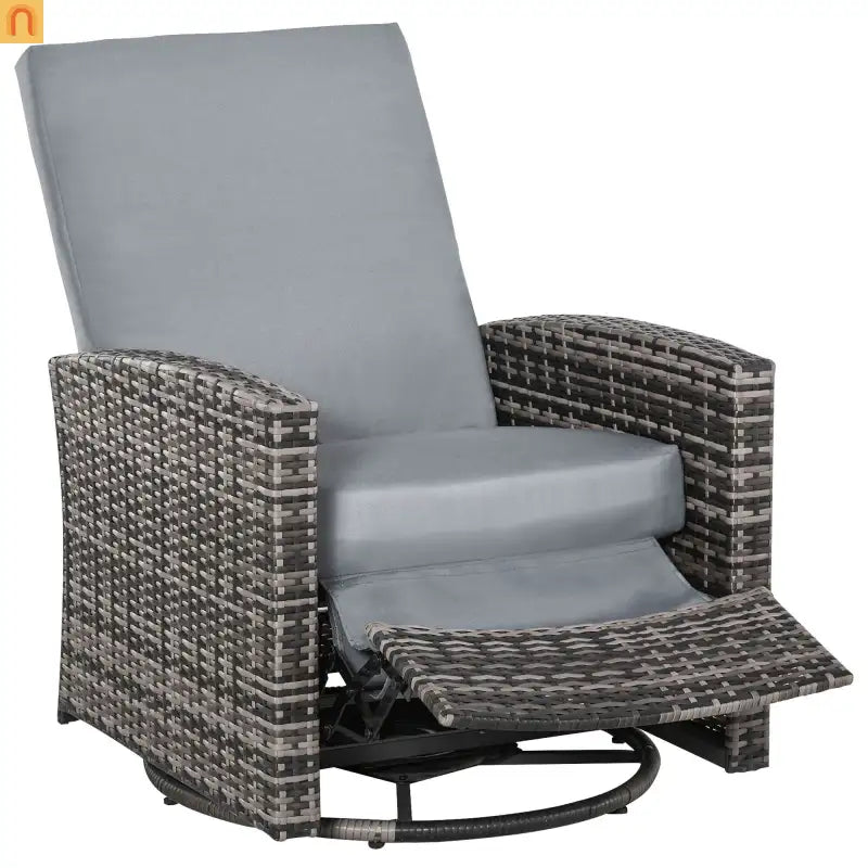 Outdoor Swivel Recliner Chair PE Rattan Gray 360°