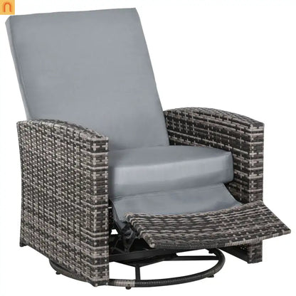 Outdoor Swivel Recliner Chair PE Rattan Gray 360°
