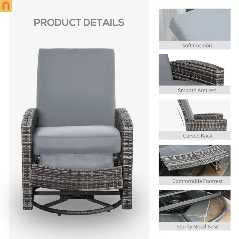 Outdoor Swivel Recliner Chair PE Rattan Gray 360°