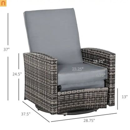 Outdoor Swivel Recliner Chair PE Rattan Gray 360°