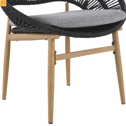 Outdoor Dining Chair PE Rattan Wicker Dark Gray Teak Legs Set of 2
